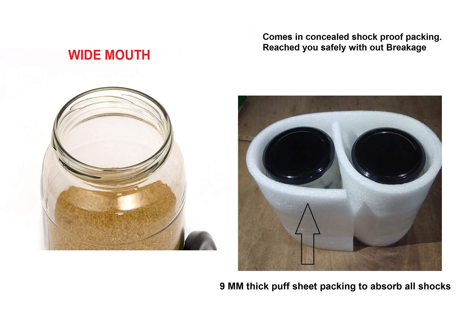 Machak Kitchen Storage Glass Jar For Kitchen With Air Tight Black Cap, 500Ml, Clear (8)